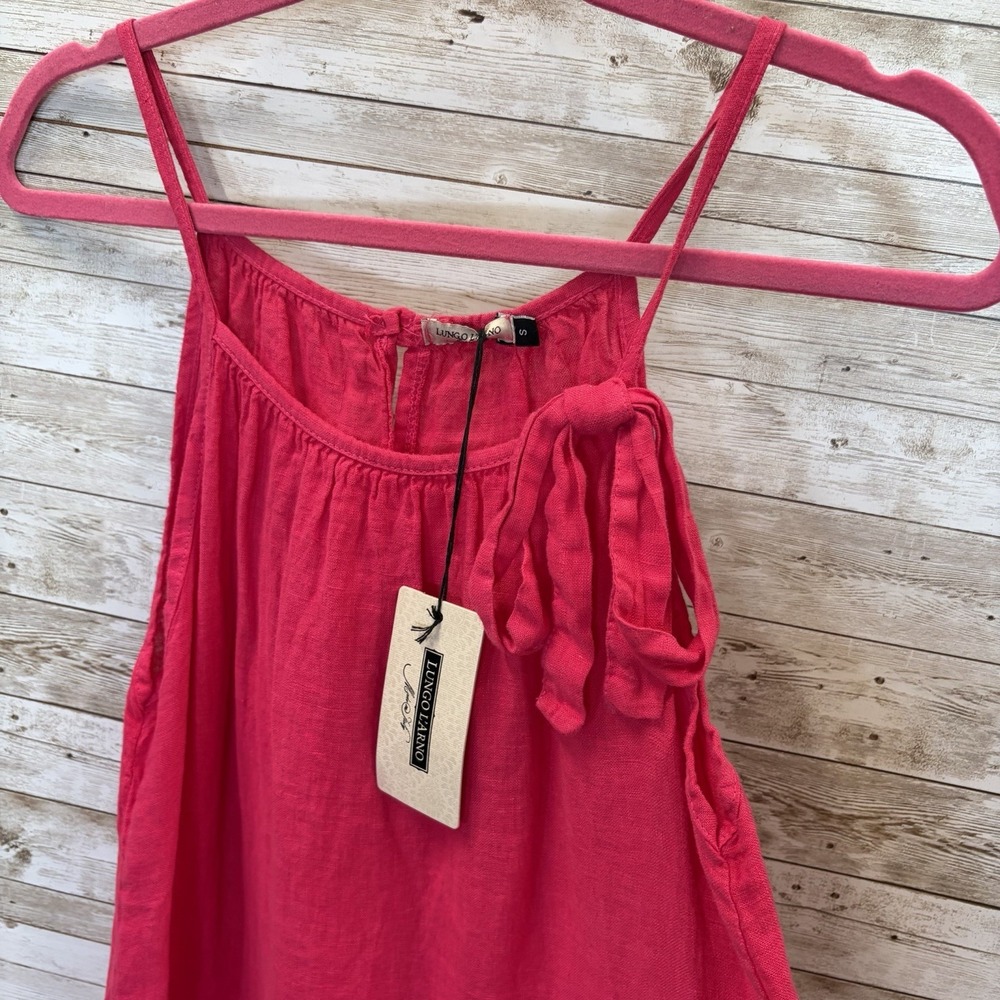 NWT‎ Lungo L'Arno Womens S Dress Knee Length Pink 100% Linen Short Summer Italy